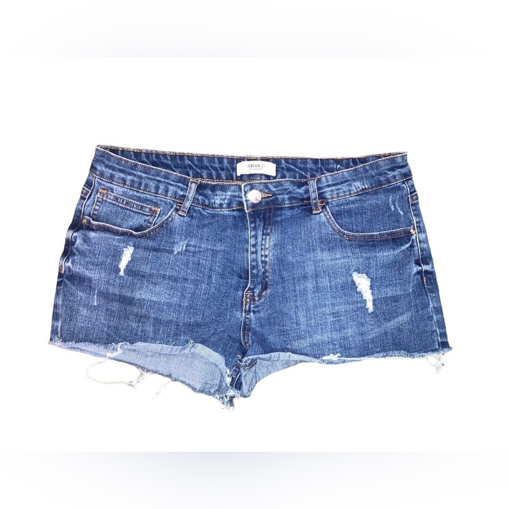 Forever 21 Women’s Size 29 Blue Denim 5 Pocket Distressed Cut Off Shorts